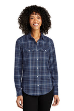 Load image into Gallery viewer, Port Authority® Ladies Long Sleeve Ombre Plaid Shirt (LW672)
